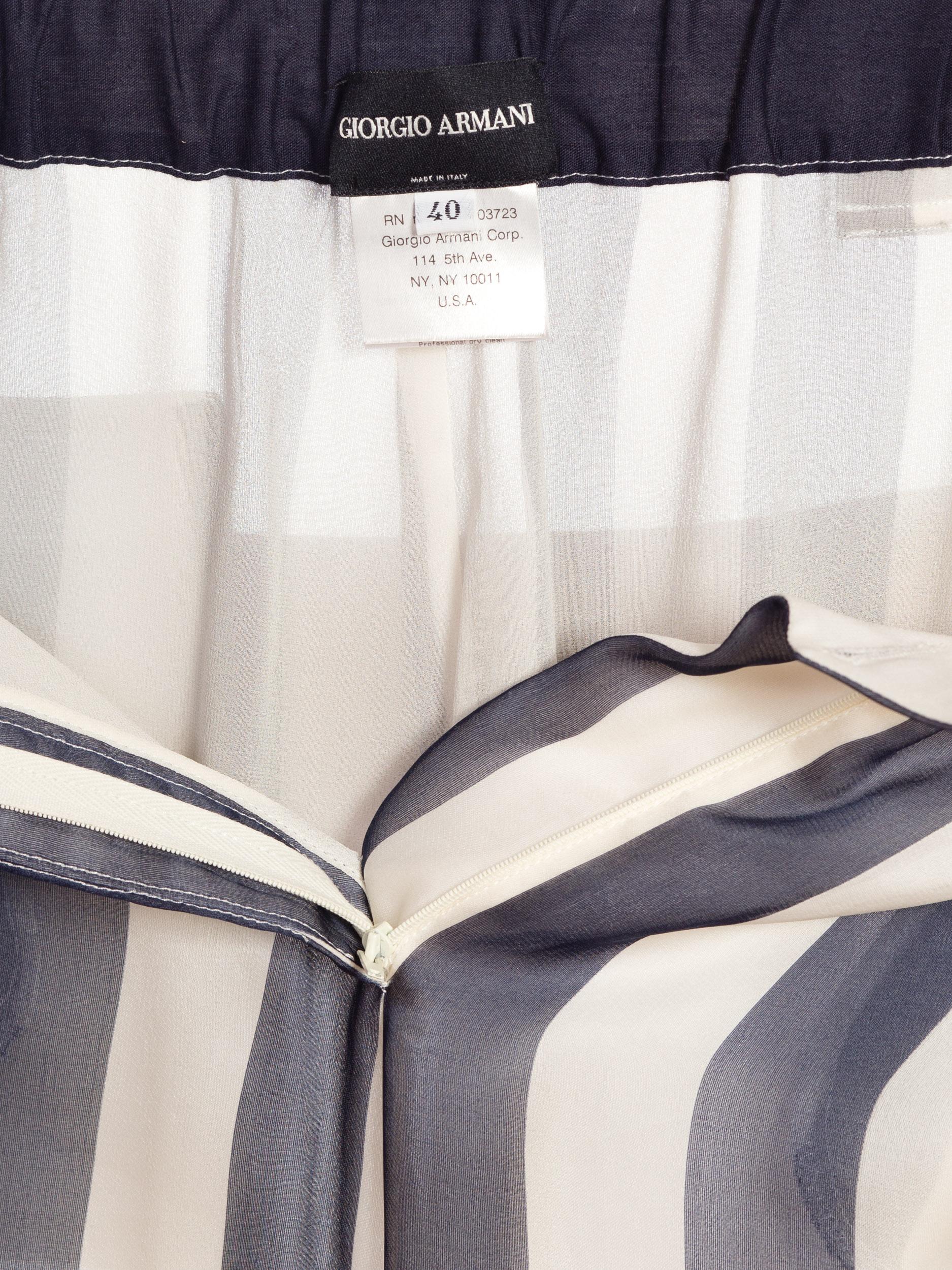 Women's 1990S GIORGIO ARMANI Blue & White Silk Organza Nautical Striped Pants