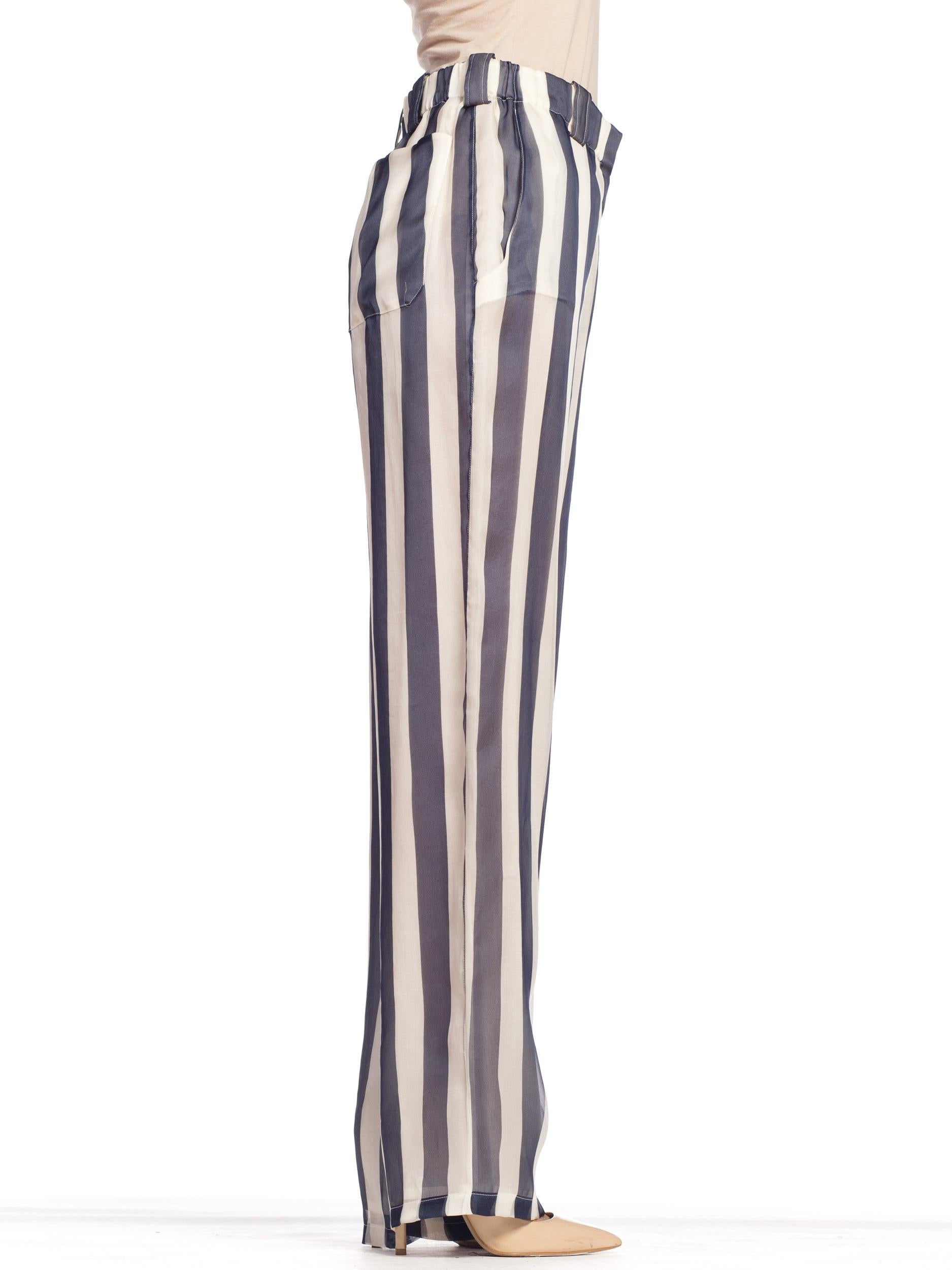 1990S GIORGIO ARMANI Blue & White Silk Organza Nautical Striped Pants 4
