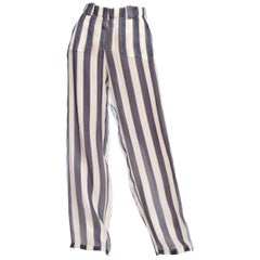 Vintage 1990S GIORGIO ARMANI Blue & White Silk Organza Nautical Striped Pants
