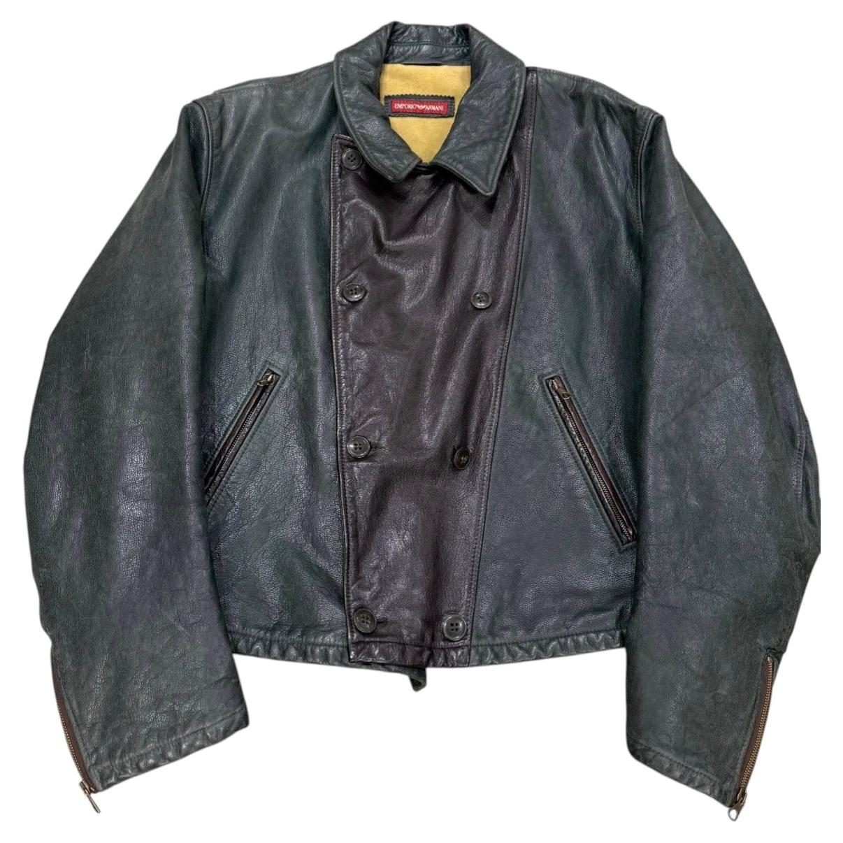 1990s Armani double breasted aviator leather jacket
