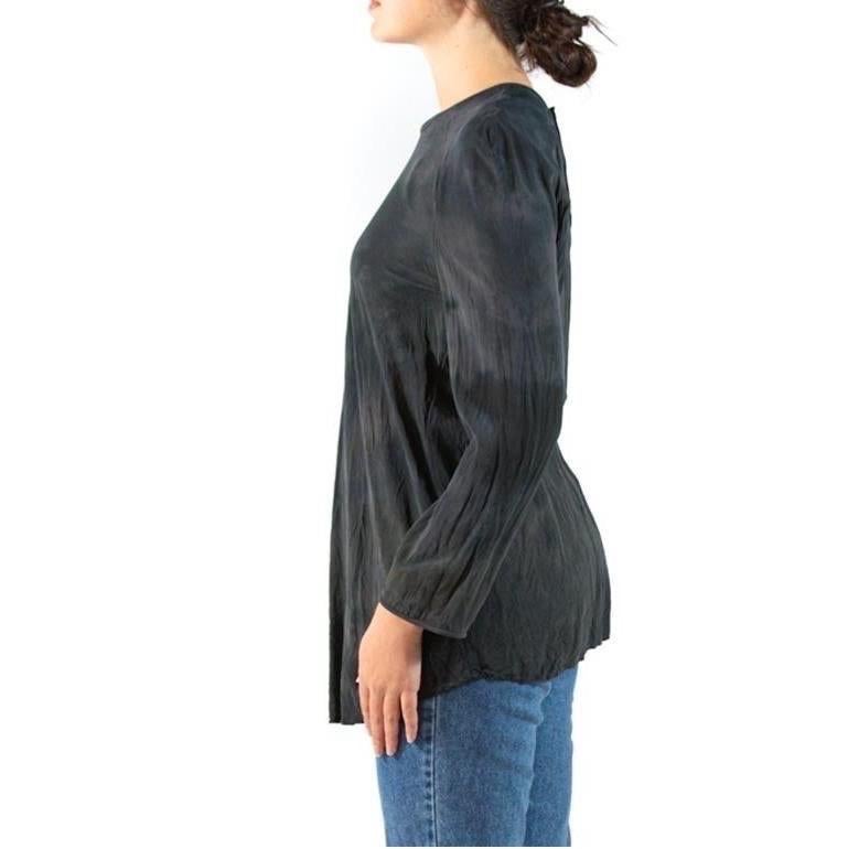 Black 1990S ARMANI Earth-Tone Dark Tie-Dye Silk Chiffon Blouse For Sale