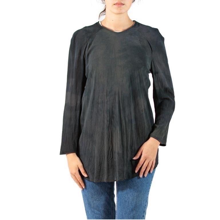 Women's 1990S ARMANI Earth-Tone Dark Tie-Dye Silk Chiffon Blouse For Sale