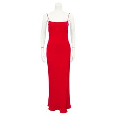 1990s Armani Red Silk Sheath Gown 