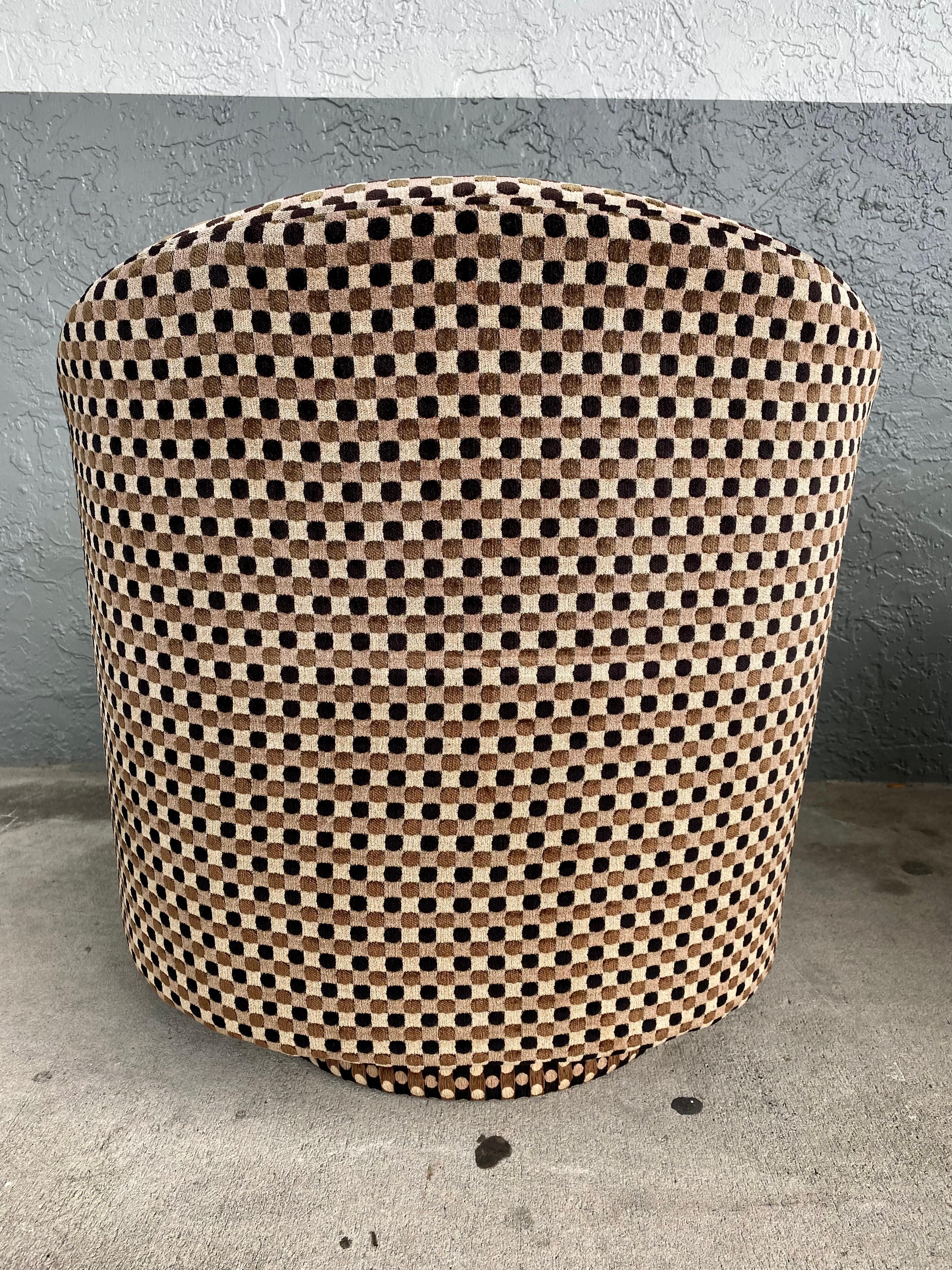 1990s Art Cut Chenille Barrel Swivel Chairs, Set of 2 For Sale 4