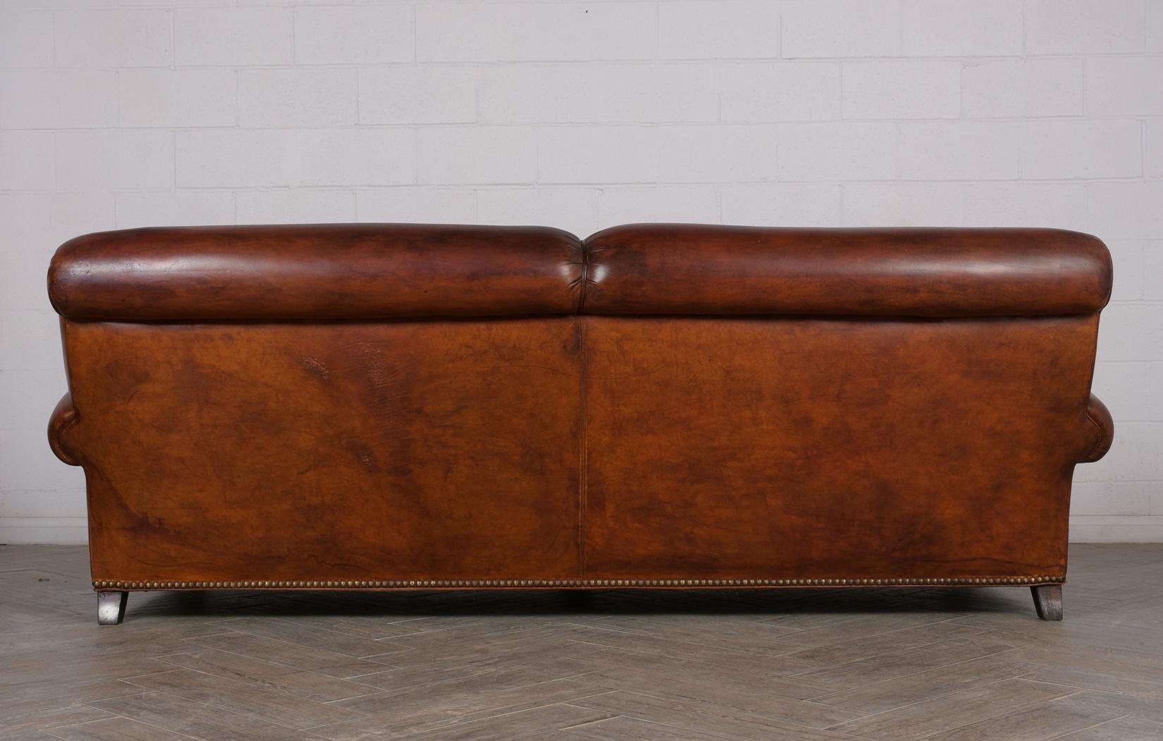 Brass Art Deco Leather Sofa
