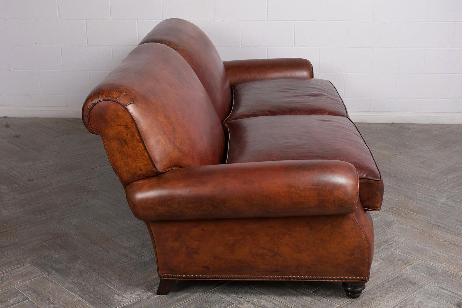 Carved Art Deco Leather Sofa