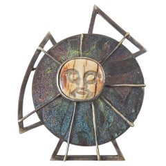 1990s Artist Studio Made Sterling Copper Carved Sun Brooch