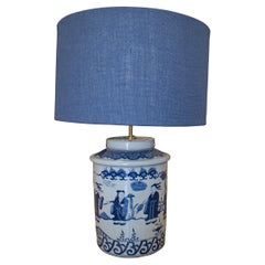 1990s Asian Chinese White & Cobalt Blue Porcelain Table Lamp
