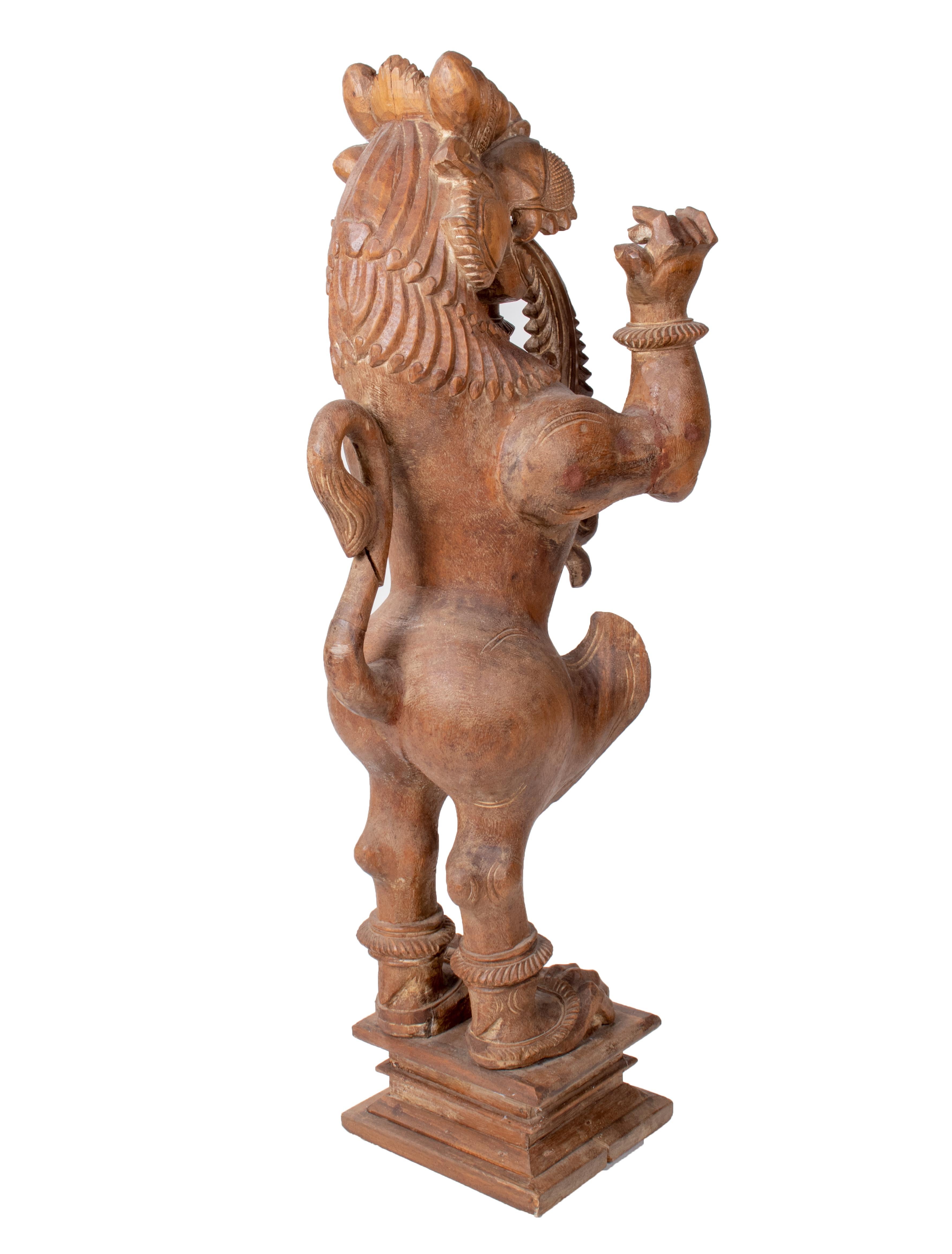 1990s Asian Hand Carved Teak Wood Mythical Animal Sculpture 2