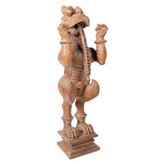 1990s Asian Hand Carved Teak Wood Mythical Animal Sculpture