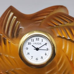 1990s Astonishing Amber Clock by Lalique in Crystal, Made in France