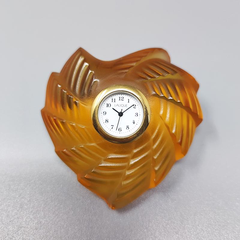 Italian 1990s Astonishing Amber Clock by Lalique in Crystal, Made in France