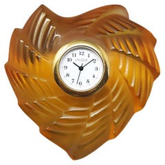 1990s Astonishing Amber Clock by Lalique in Crystal, Made in France