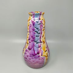 1990s Astonishing Giuseppe Locci Polycrome Craquelé Vase in Sardinian Ceramic. M