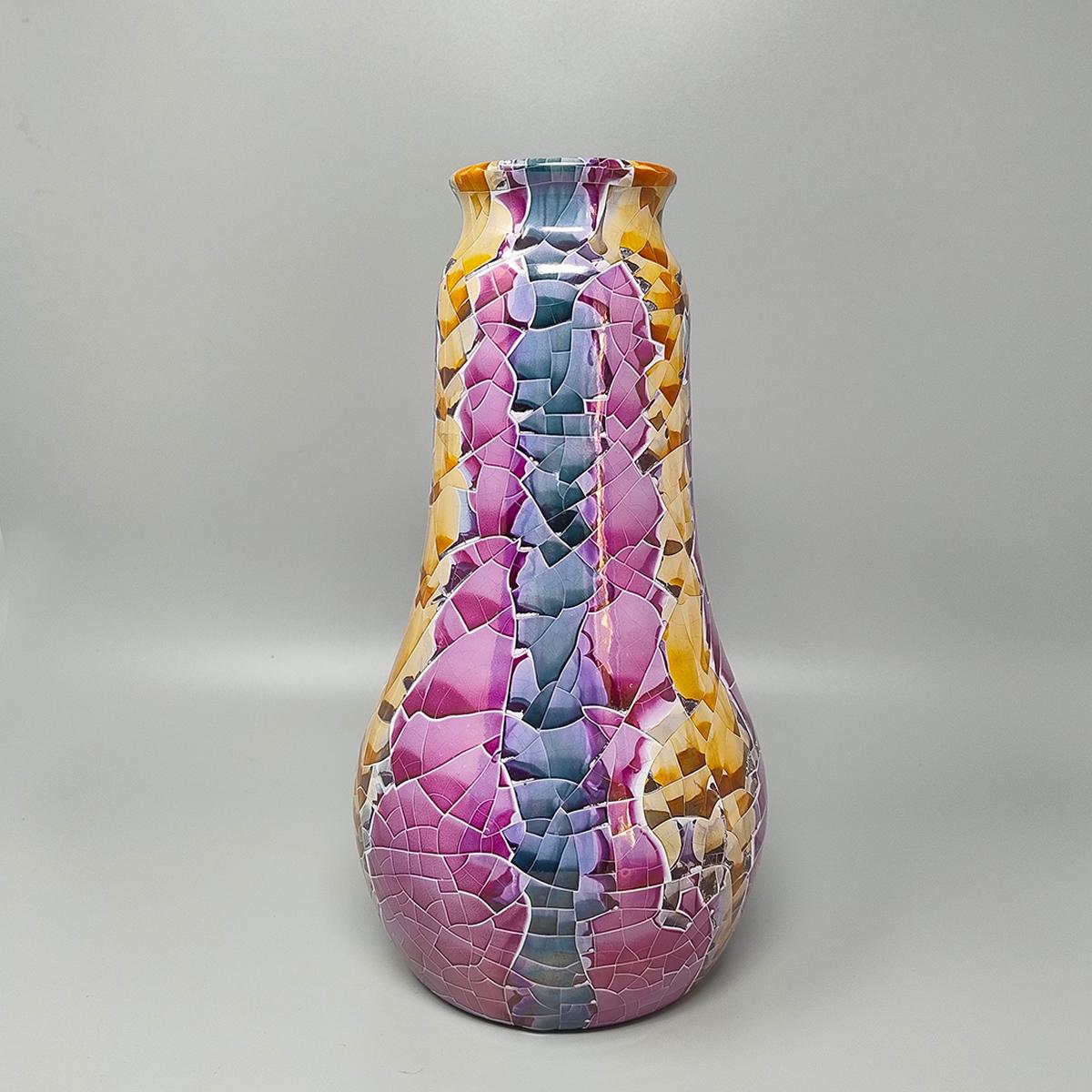 Mid-Century Modern 1990s Astonishing Giuseppe Locci Polycrome Craquelé Vase in Sardinian Ceramic. M For Sale