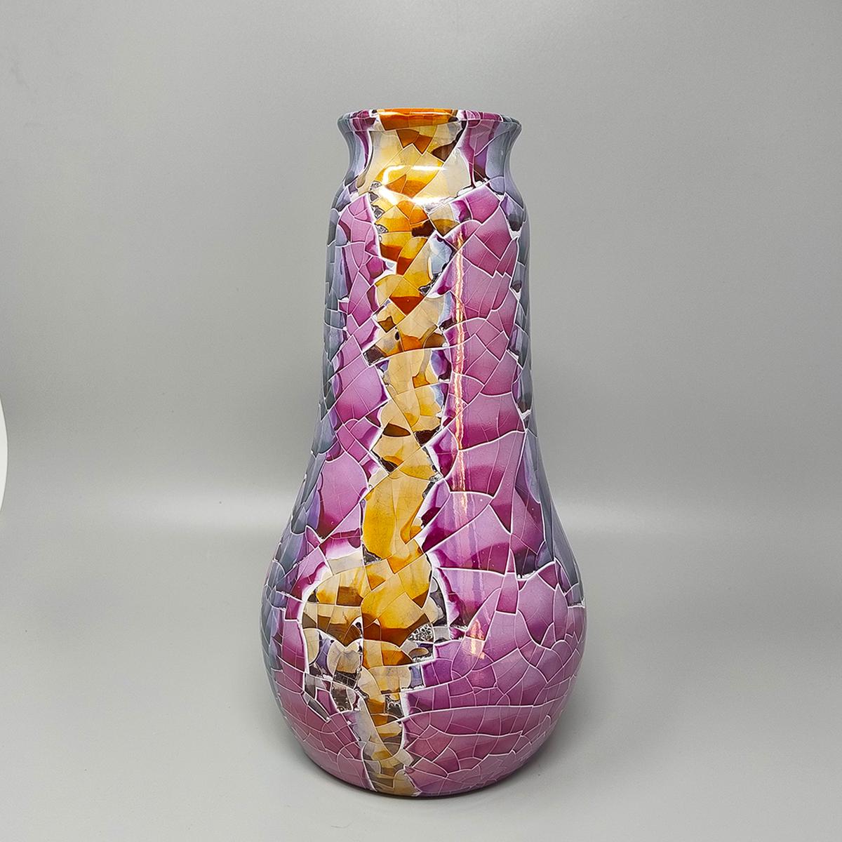 Polychromed 1990s Astonishing Giuseppe Locci Polycrome Craquelé Vase in Sardinian Ceramic. M For Sale