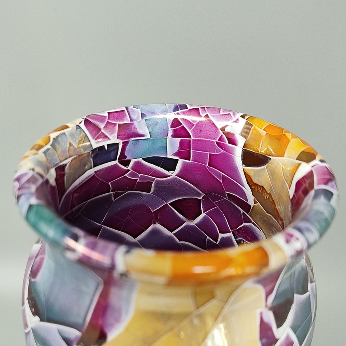 Late 20th Century 1990s Astonishing Giuseppe Locci Polycrome Craquelé Vase in Sardinian Ceramic. M For Sale