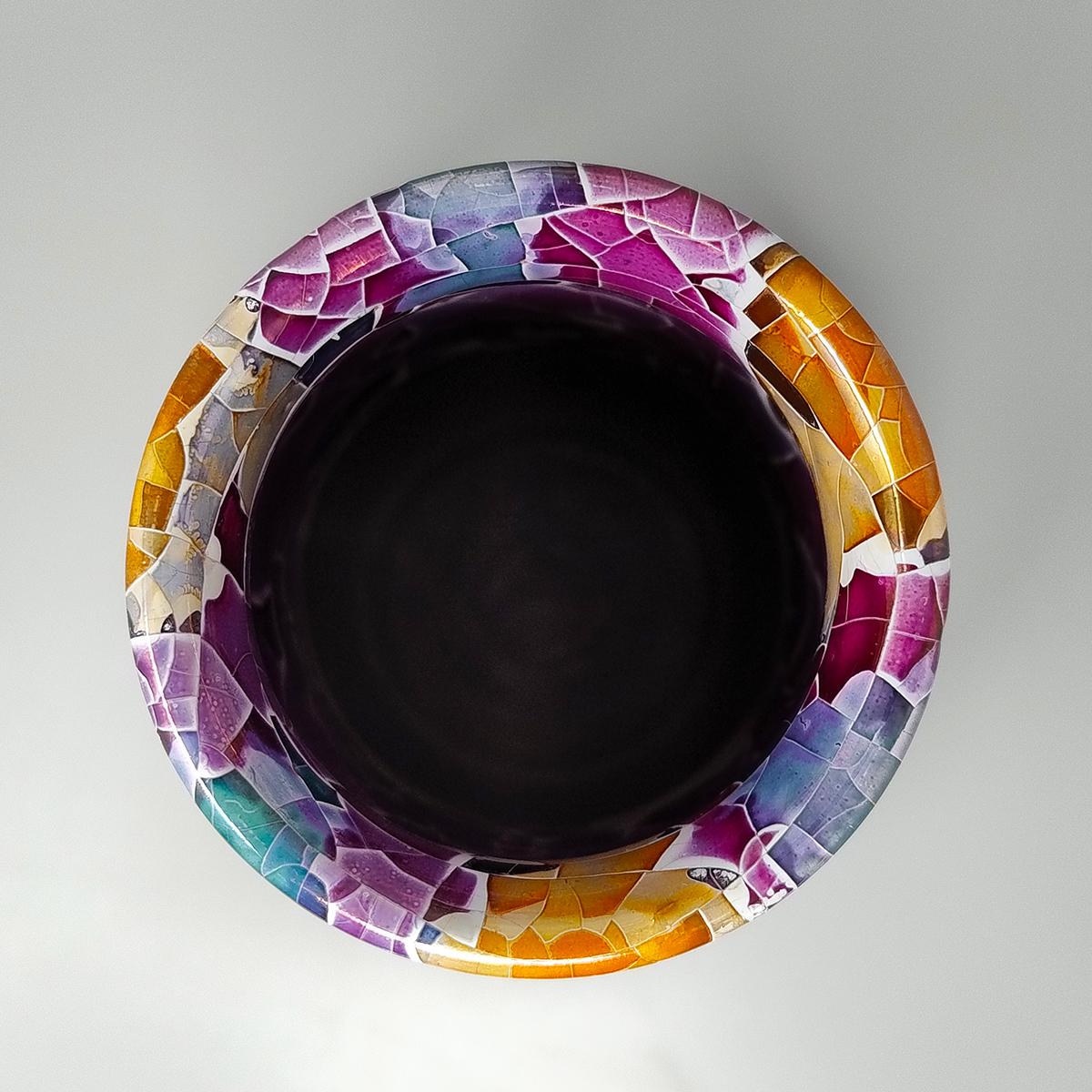 1990s Astonishing Giuseppe Locci Polycrome Craquelé Vase in Sardinian Ceramic. M For Sale 1