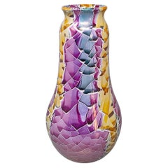 1990s Astonishing Giuseppe Locci Polycrome Craquelé Vase in Sardinian Ceramic. M
