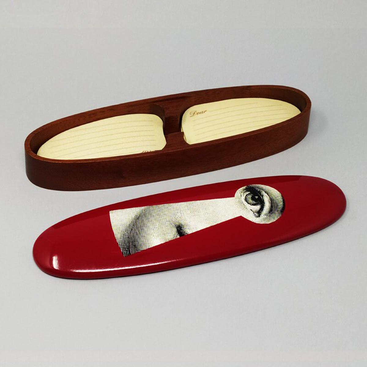 Walnut 1990s Astonishing Red Fornasetti Wood Box by Fornasetti.