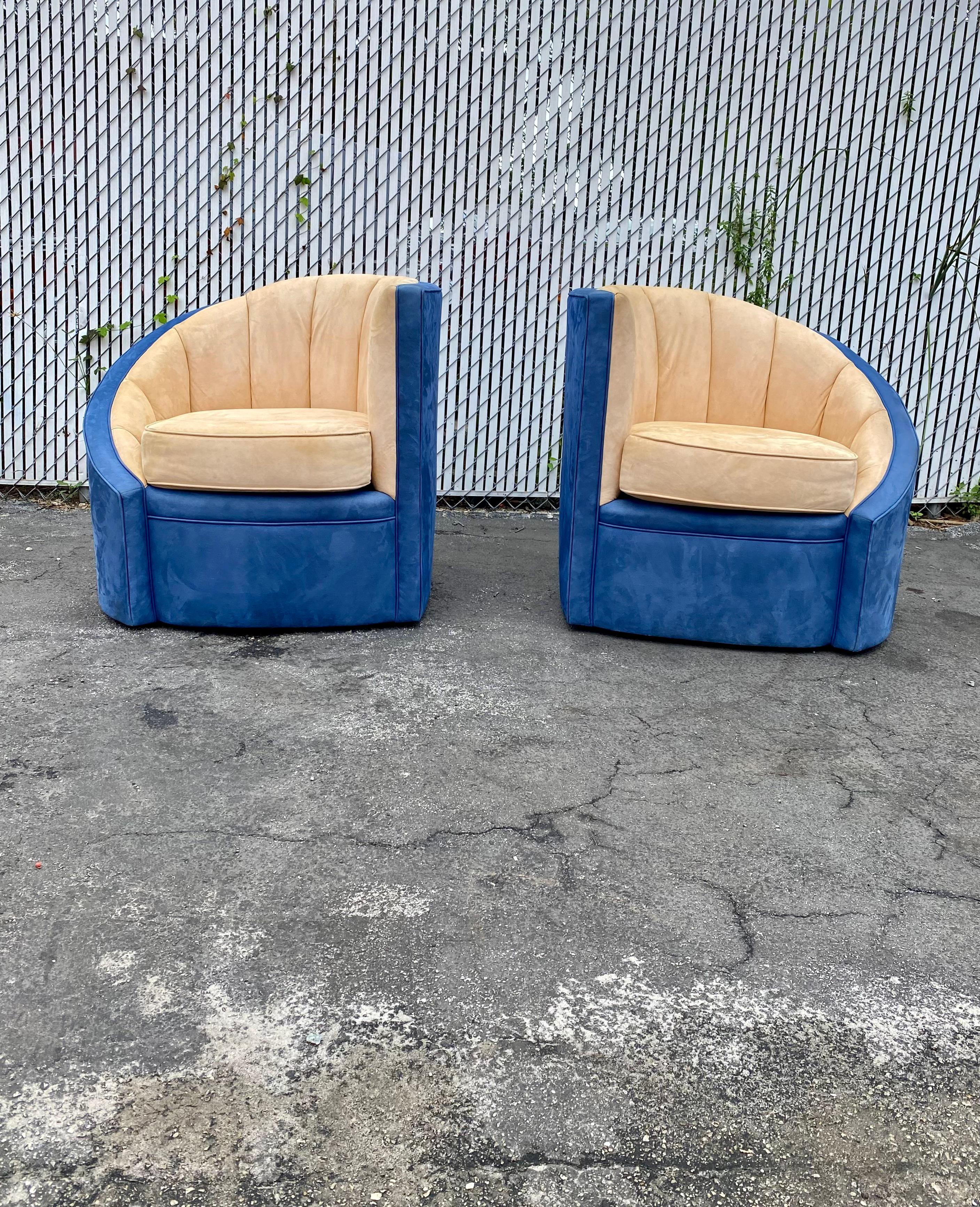 Post-Modern 1990s Weiman Asymmetrical Channeled Barrel Chairs, Set of 2 For Sale