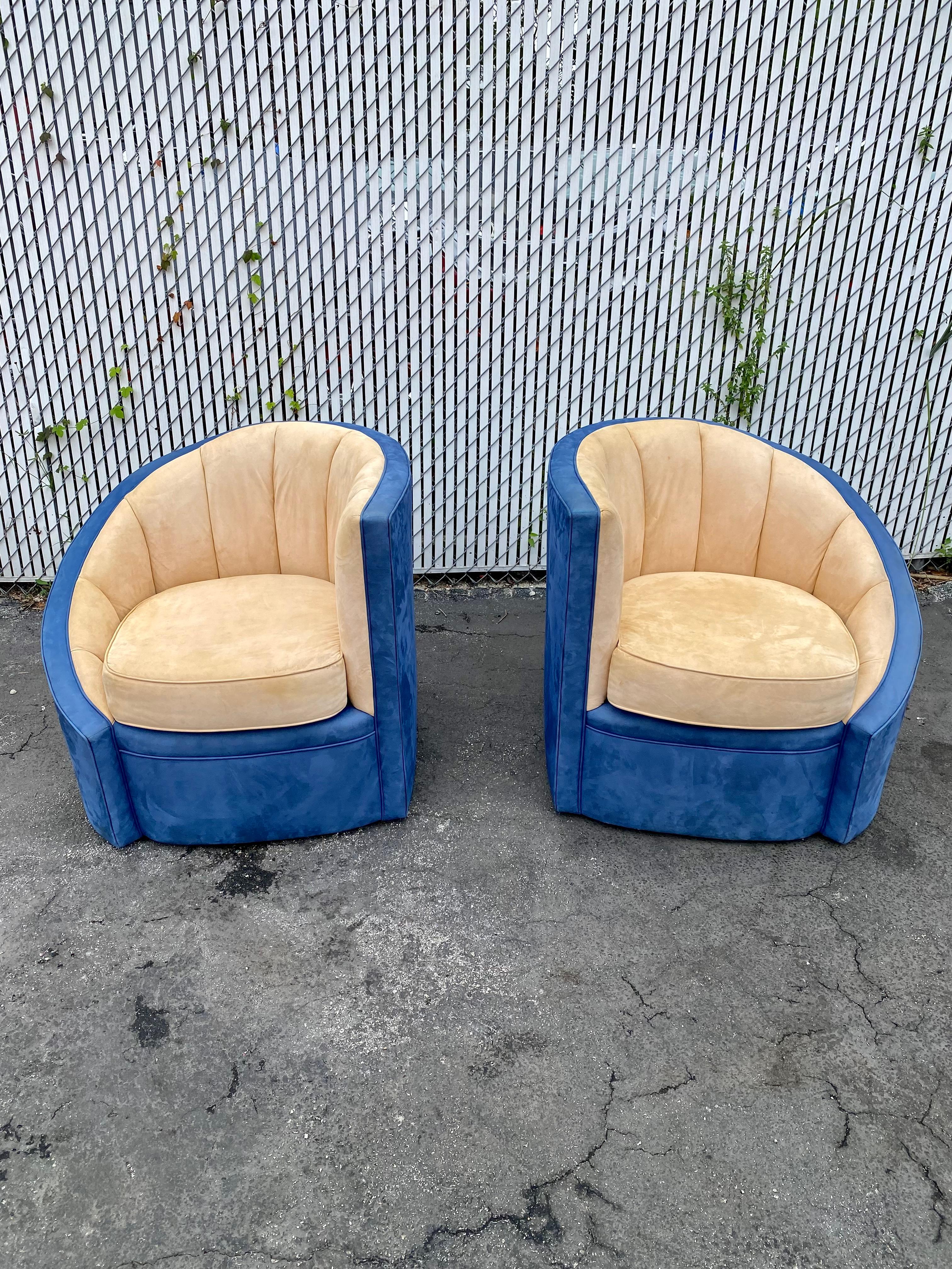 American 1990s Weiman Asymmetrical Channeled Barrel Chairs, Set of 2 For Sale