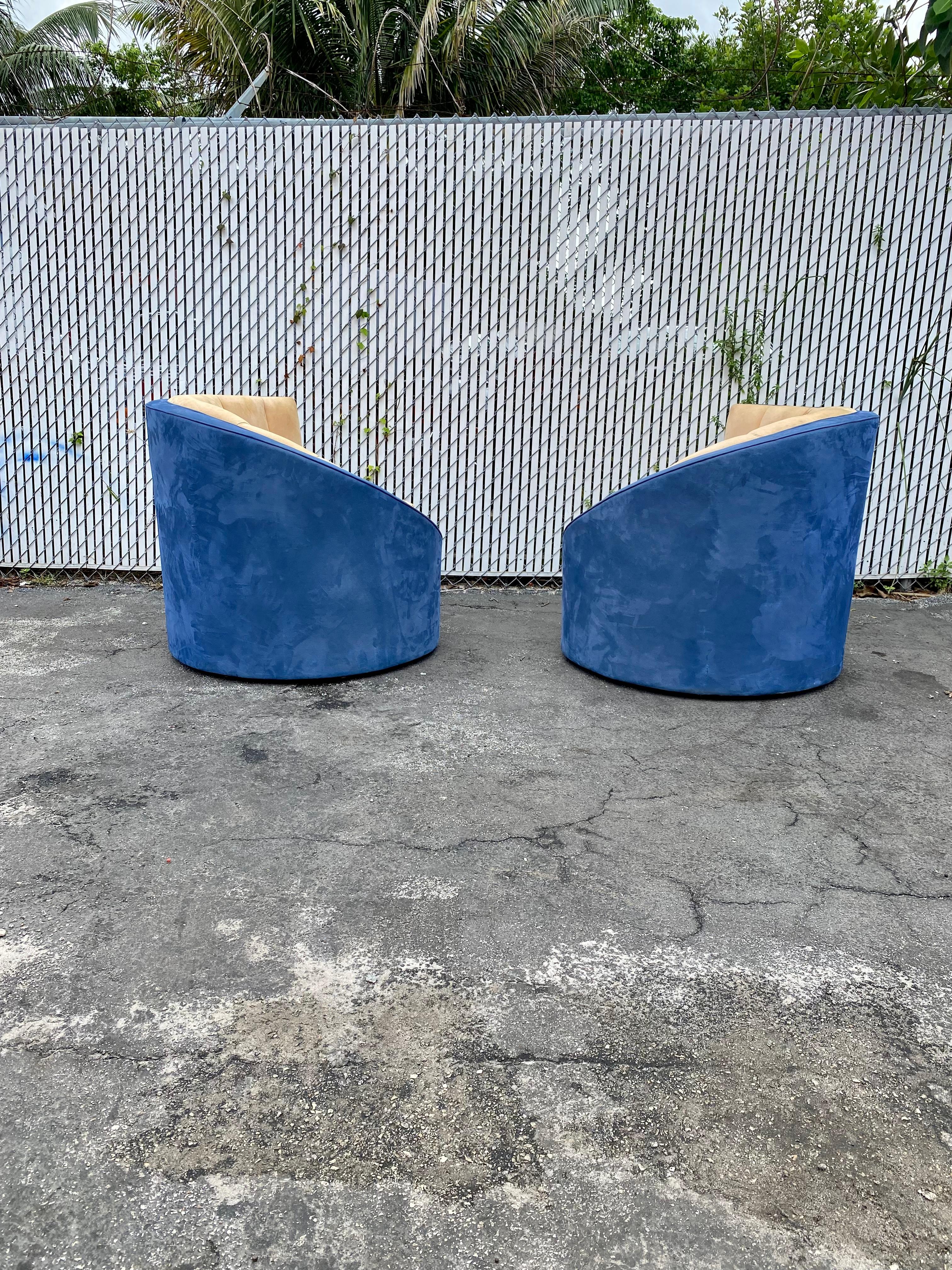 Late 20th Century 1990s Weiman Asymmetrical Channeled Barrel Chairs, Set of 2 For Sale