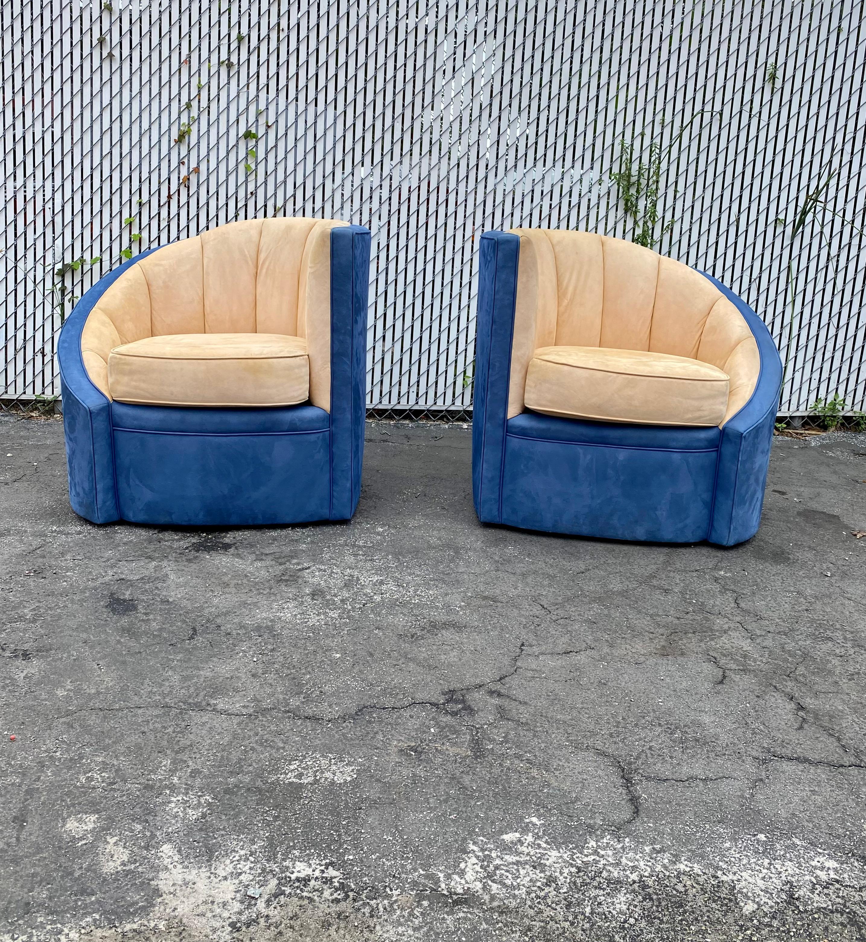 1990s Weiman Asymmetrical Channeled Barrel Chairs, Set of 2 For Sale 1