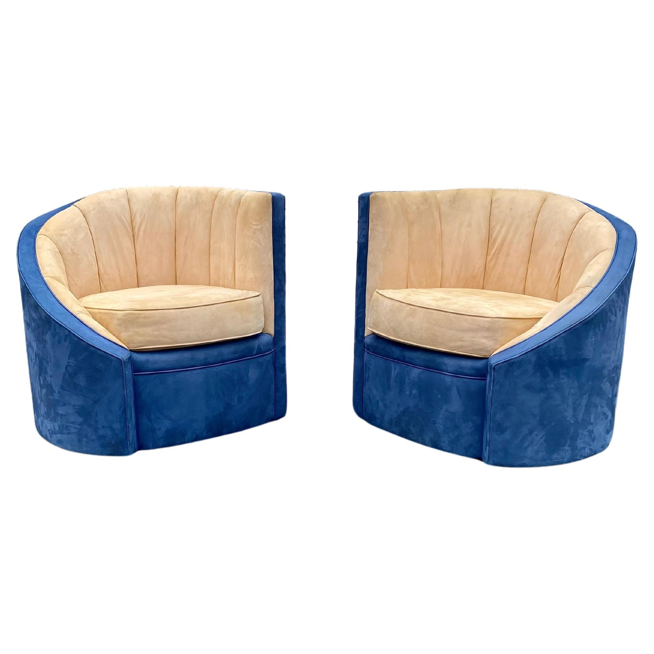 1990s Weiman Asymmetrical Channeled Barrel Chairs, Set of 2 For Sale