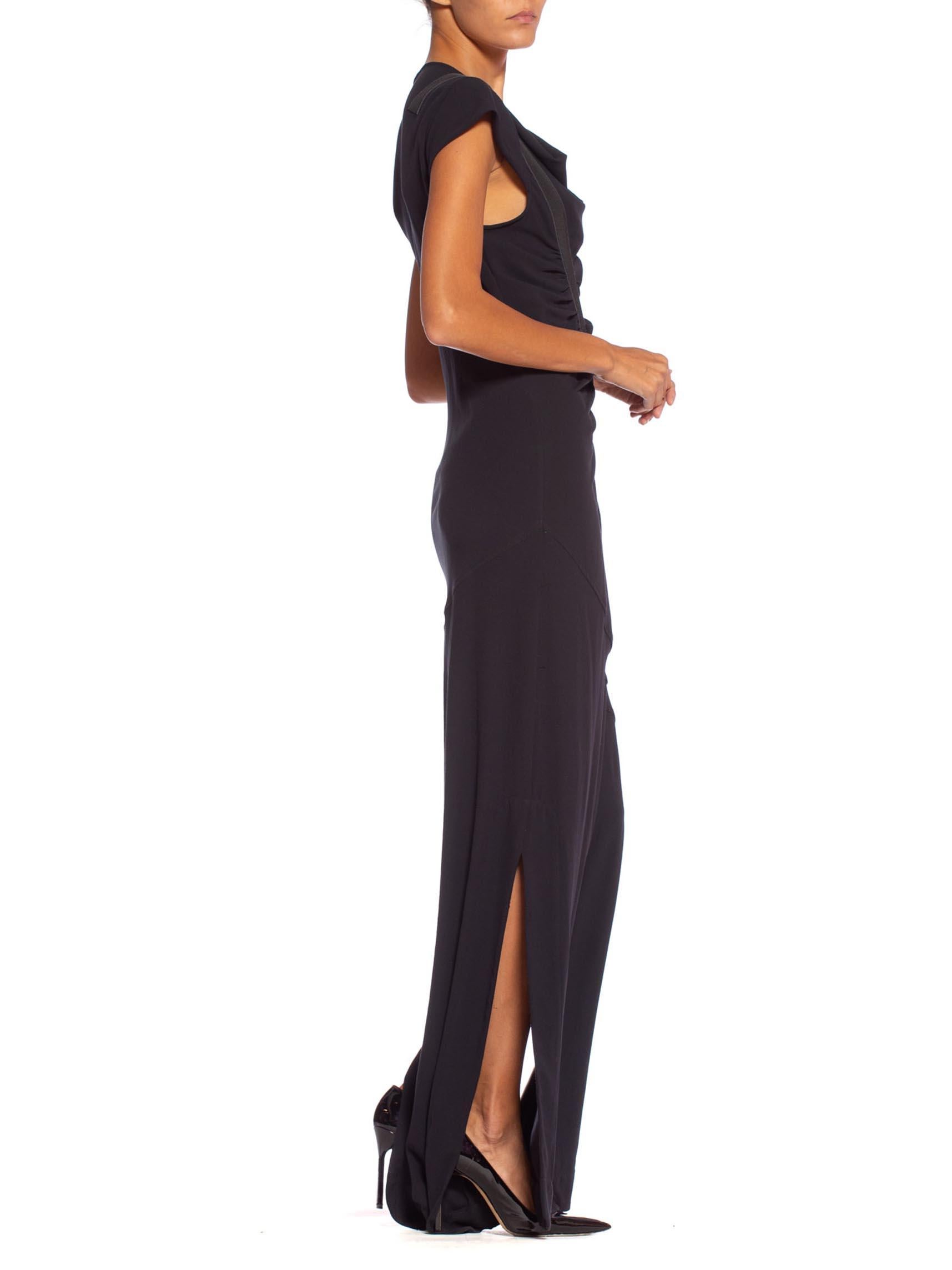 1990'S Black Polyester Jersey Asymmetrical Draped Body-Con Gown In Excellent Condition In New York, NY