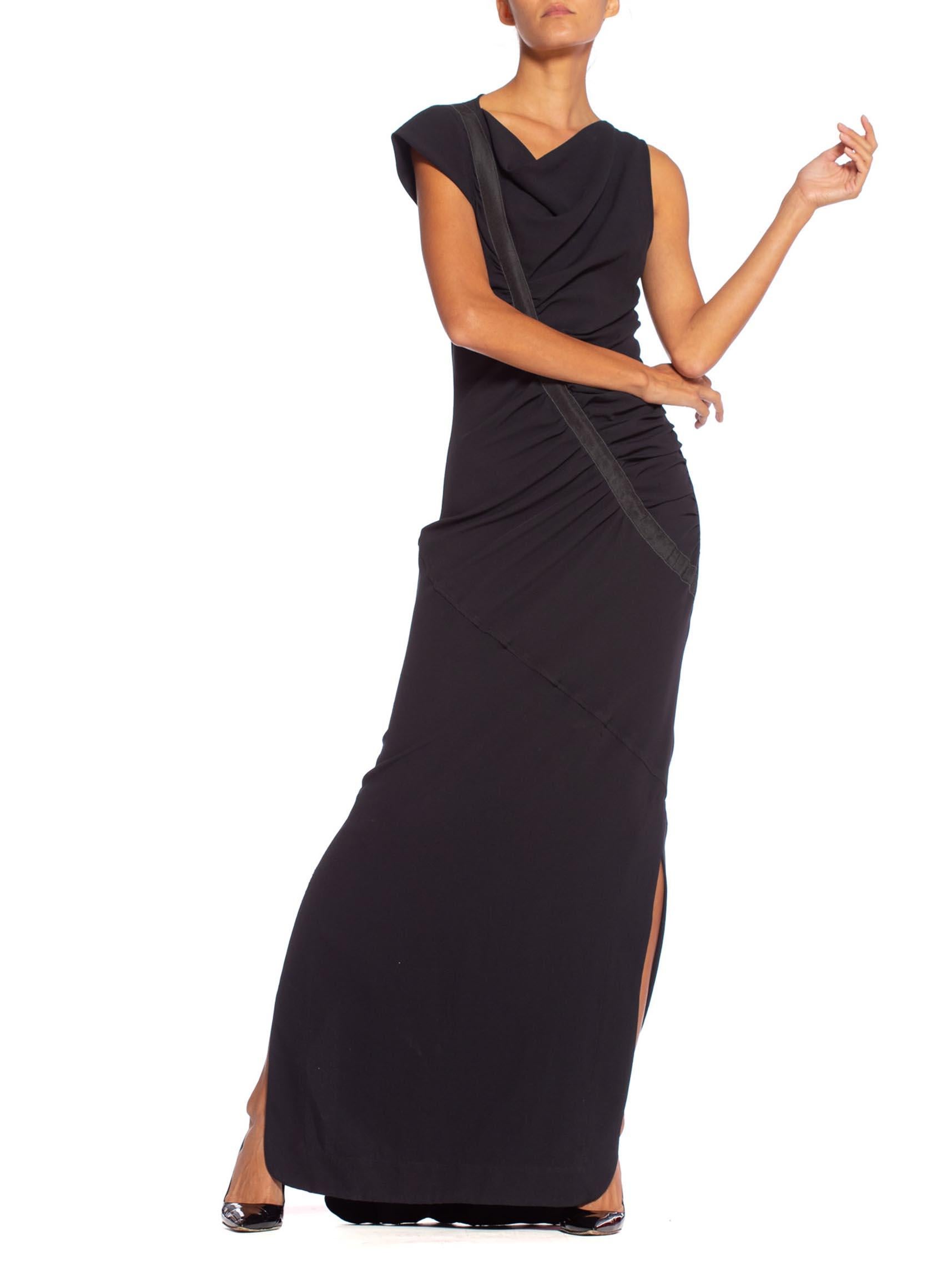 Women's 1990'S Black Polyester Jersey Asymmetrical Draped Body-Con Gown