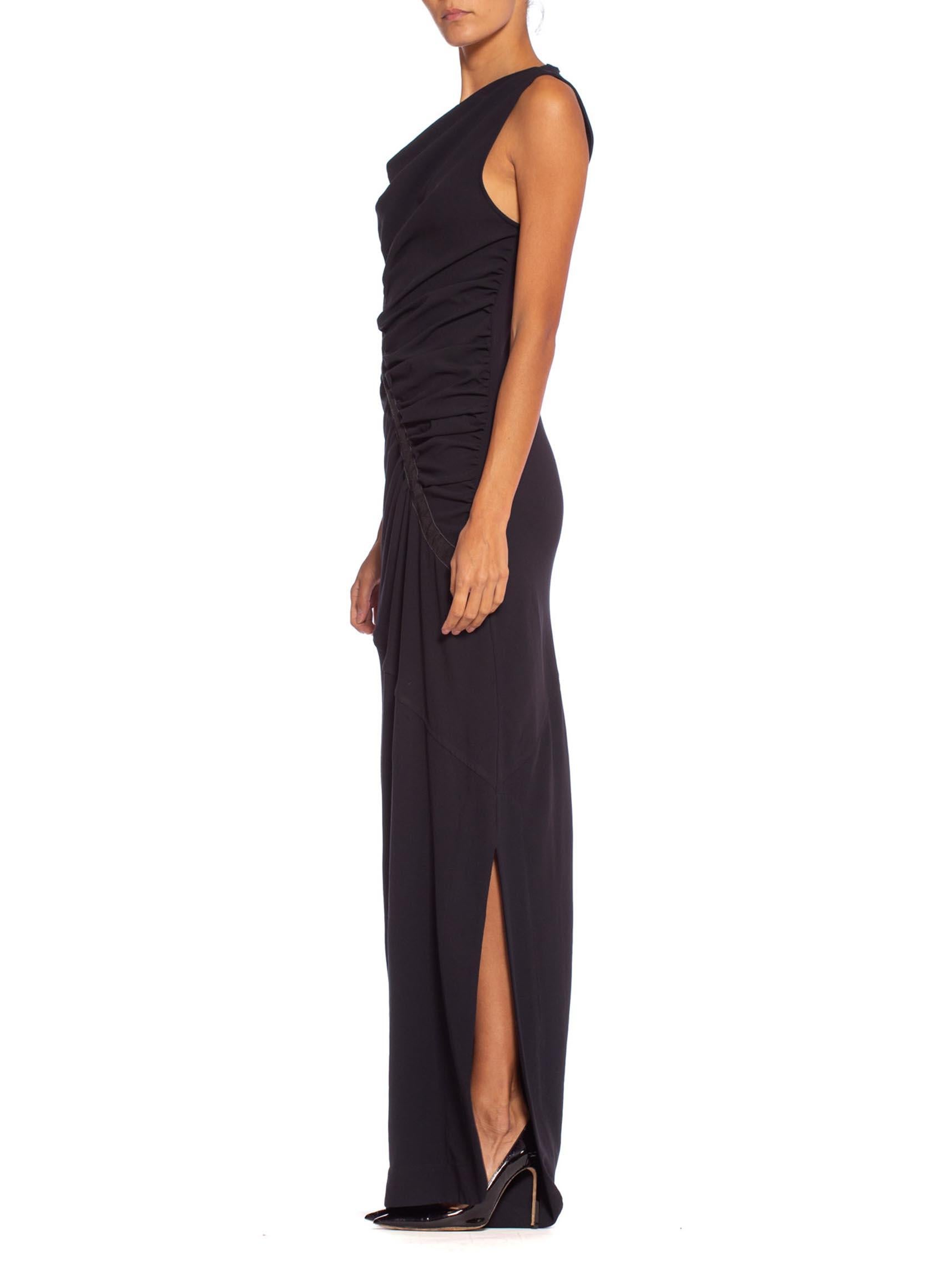 1990'S Black Polyester Jersey Asymmetrical Draped Body-Con Gown 2