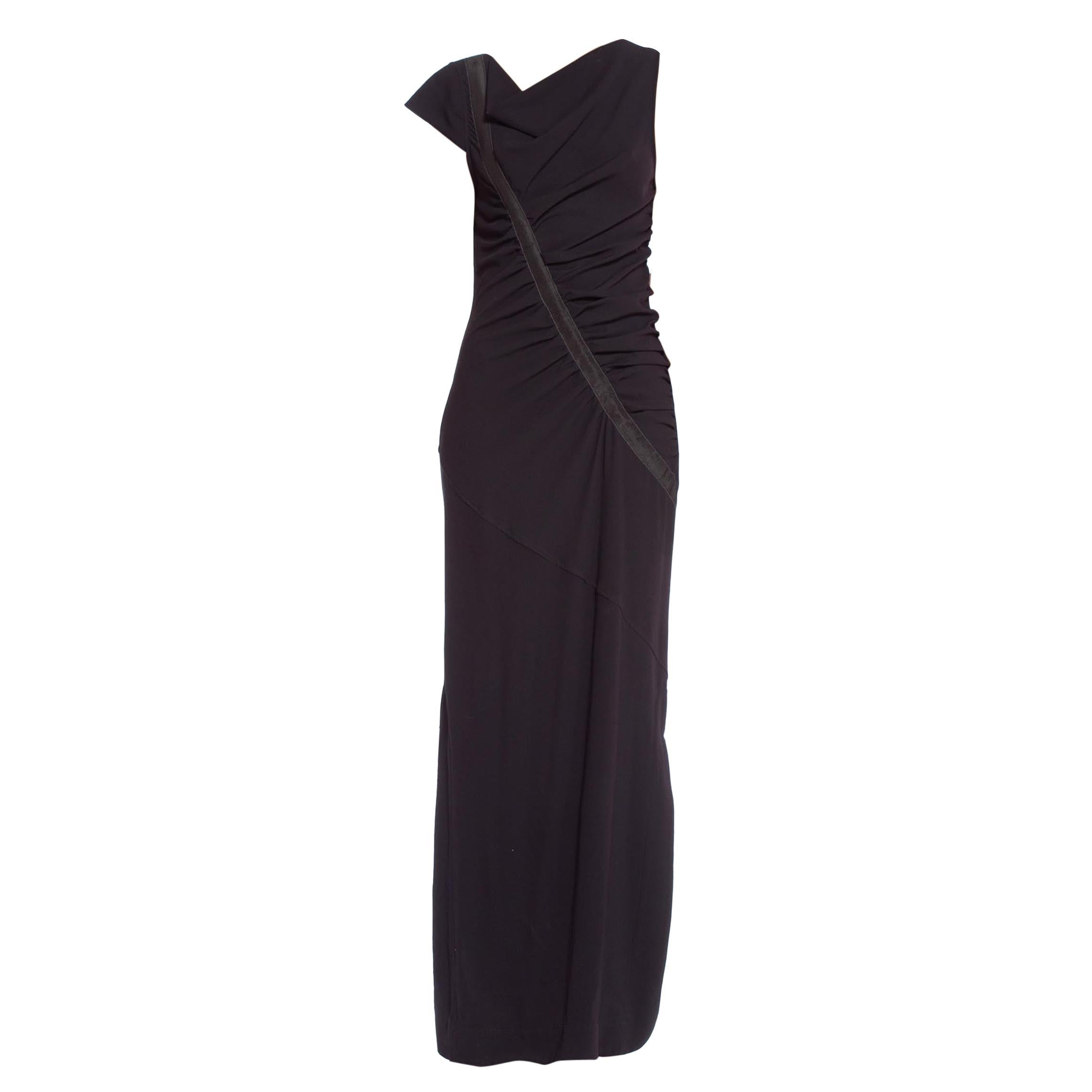 1990'S Black Polyester Jersey Asymmetrical Draped Body-Con Gown