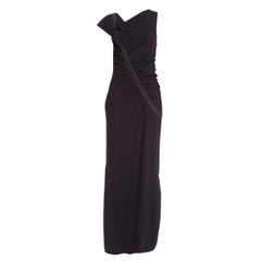 1990'S Black Polyester Jersey Asymmetrical Draped Body-Con Gown