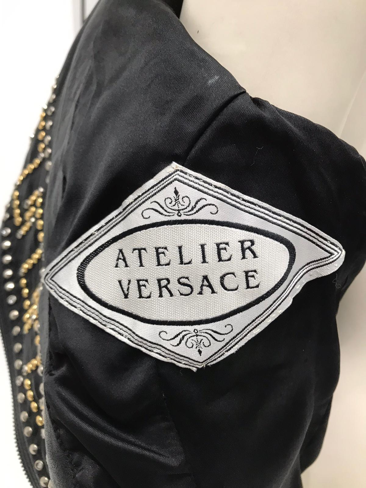 1990S ATELIER VERSACE Black Leather 1991 Cropped Biker Jacket Covered In Gold S 6