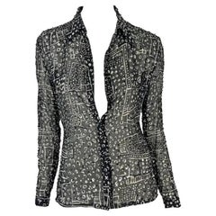 1990s Atelier Versace Black White Abstract Beaded Collared Shirt