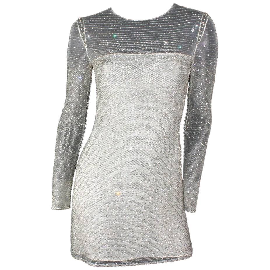 1990s Atelier Versace by Gianni Versace Beaded Mesh Silk Dress For Sale