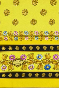 1990s Atelier Versace Yellow Floral Silk Square Scarf