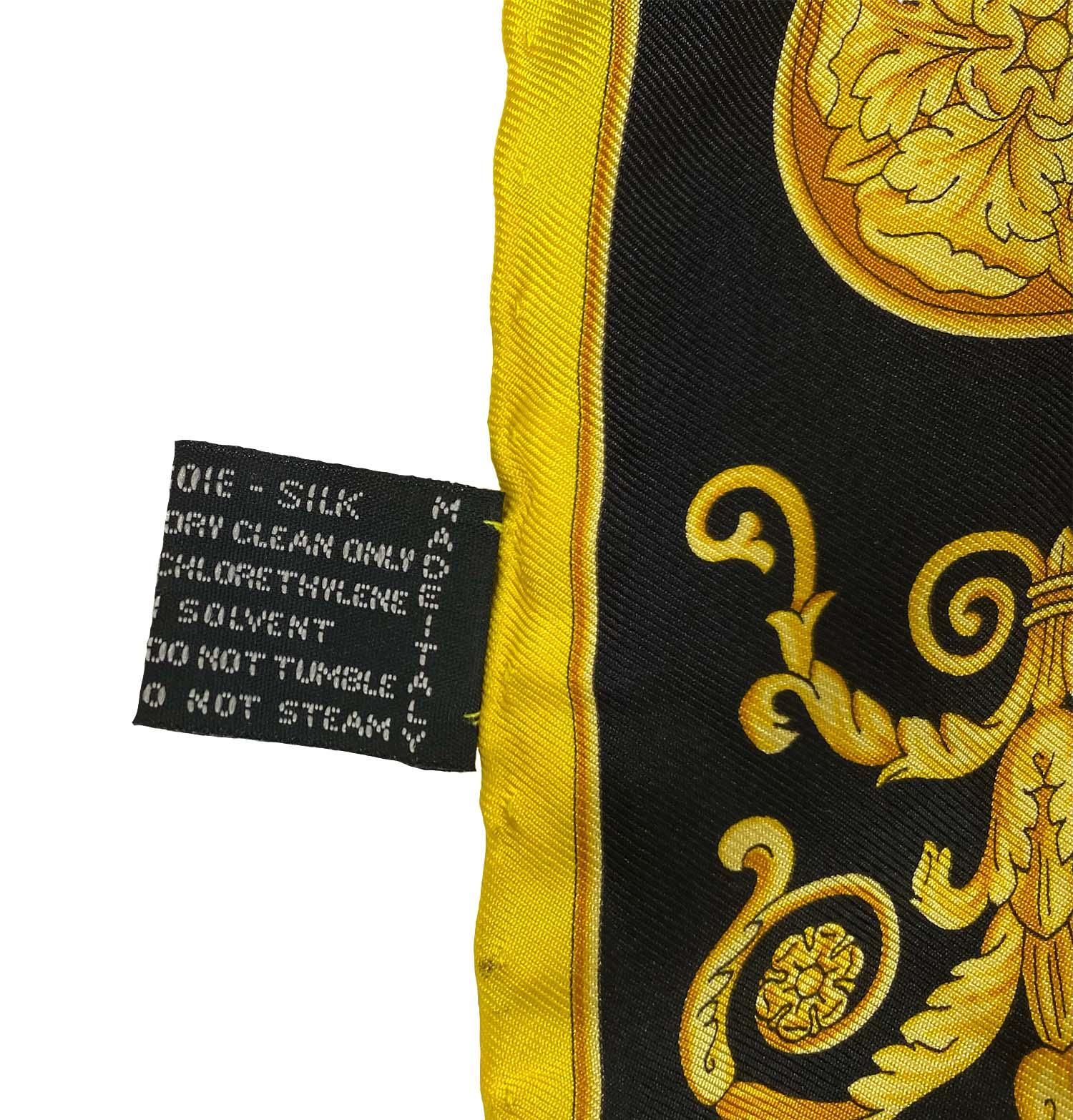 1990s Atelier Versace Yellow Floral Silk Square Scarf In Excellent Condition For Sale In West Hollywood, CA