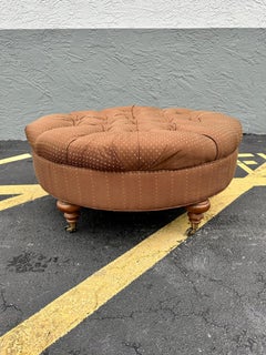 1990s Attributed to Ralph Lauren Round Tufted Brown Ottoman Coffee Table