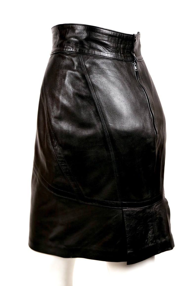 1990's AZZEDINE ALAIA back leather skirt with pleated hemline at 1stDibs