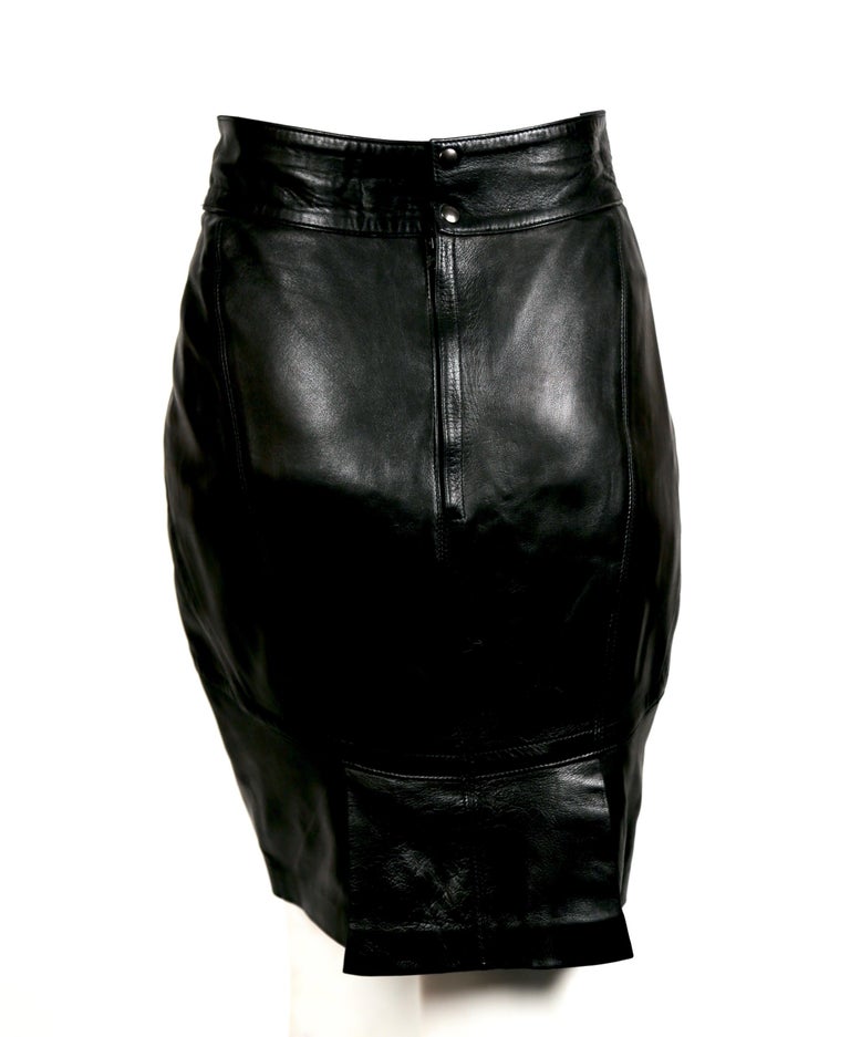 1990's AZZEDINE ALAIA back leather skirt with pleated hemline at 1stDibs