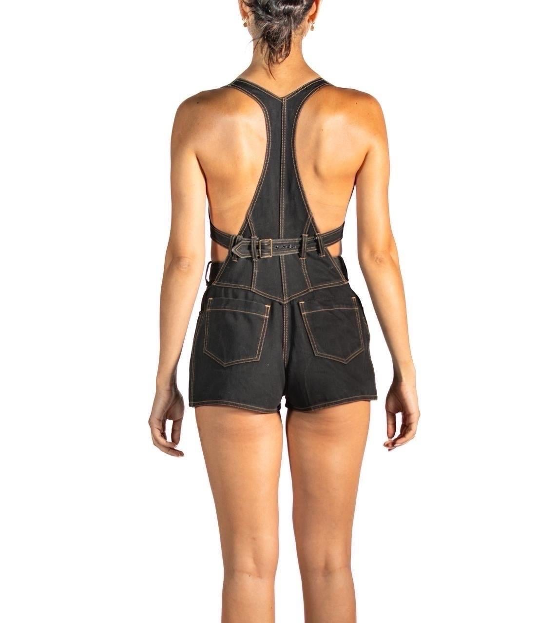 1990S AZZEDINE ALAIA Black Cotton Denim Iconic Bra-Top & Shorts Romper XXS SMAL For Sale 1