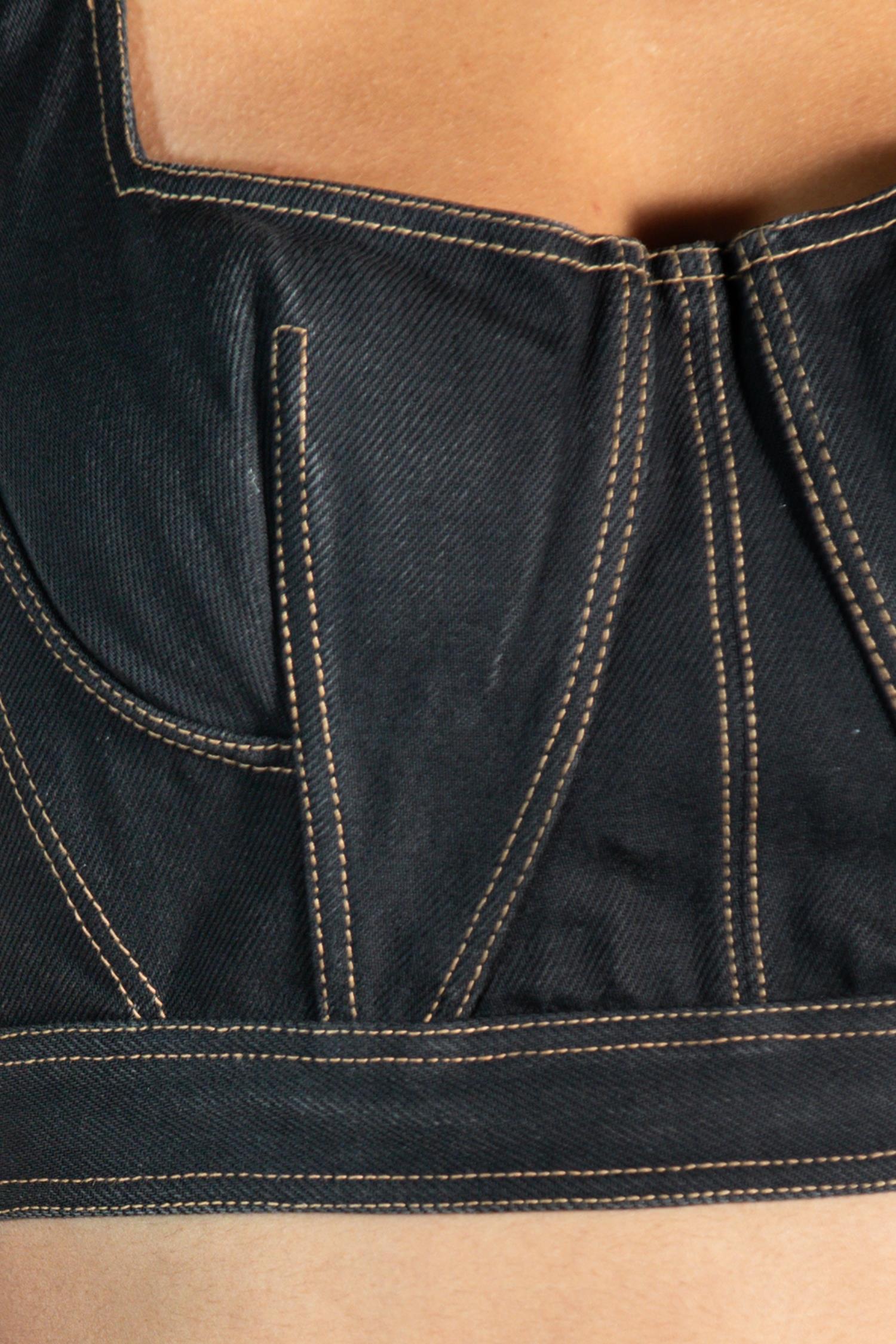 1990S AZZEDINE ALAIA Black Cotton Denim Iconic Bra-Top & Shorts Romper XXS SMAL For Sale 2