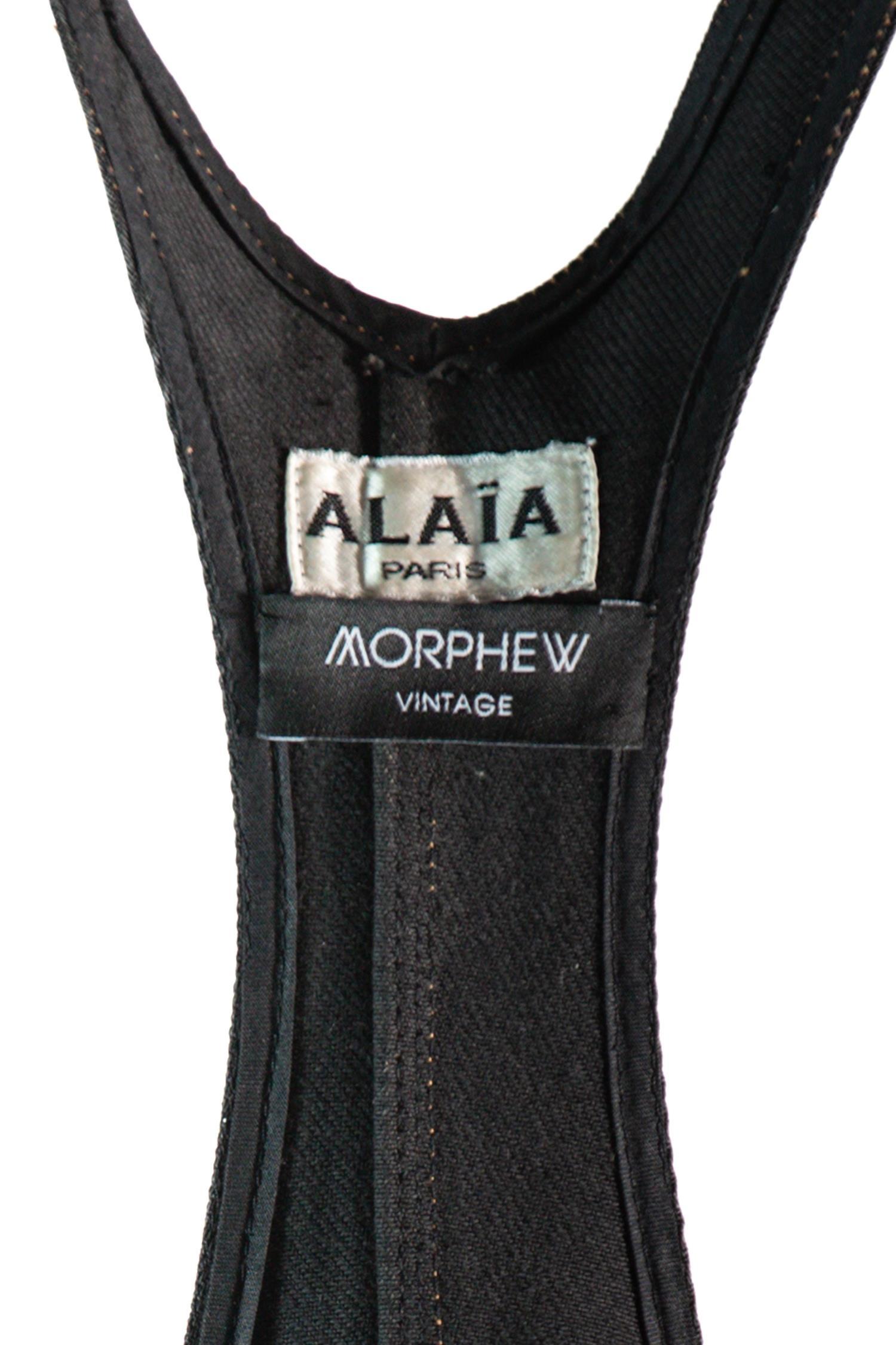1990S AZZEDINE ALAIA Black Cotton Denim Iconic Bra-Top & Shorts Romper XXS SMAL For Sale 3