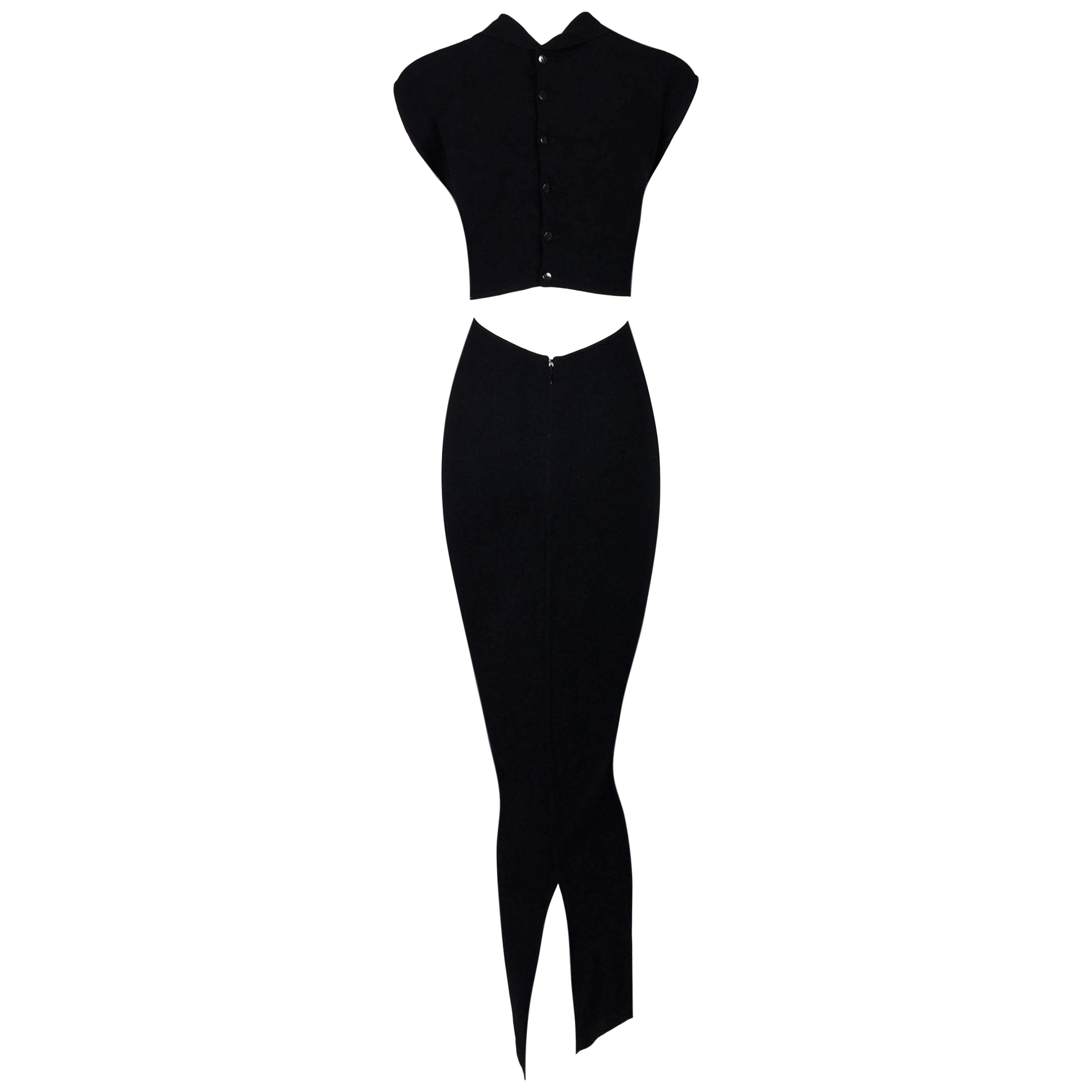 1990
s Azzedine Alaia Black Cut-Out Pin-Up Bodycon Stretch Wiggle Dress