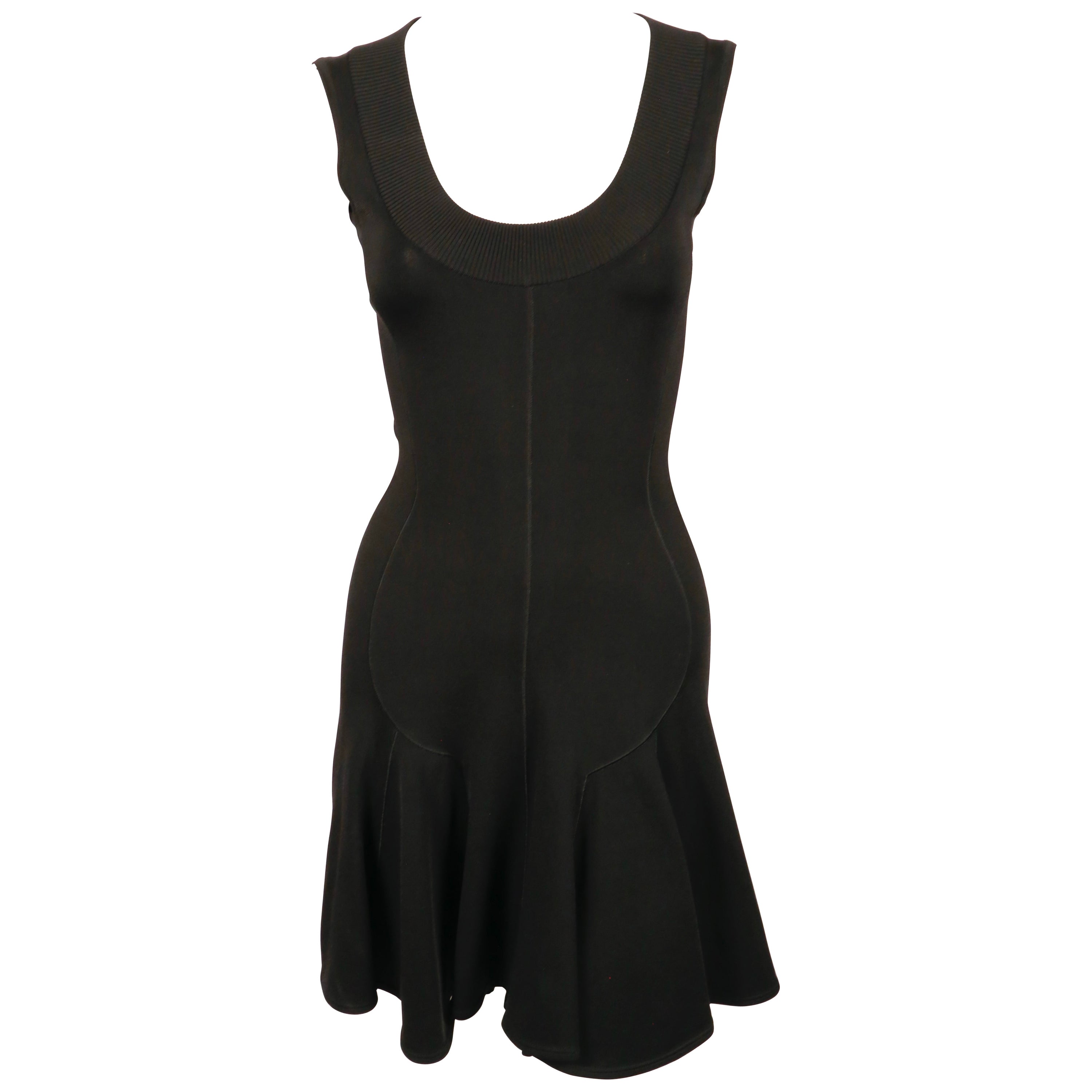 1990's AZZEDINE ALAIA black flared sleeveless RUNWAY dress