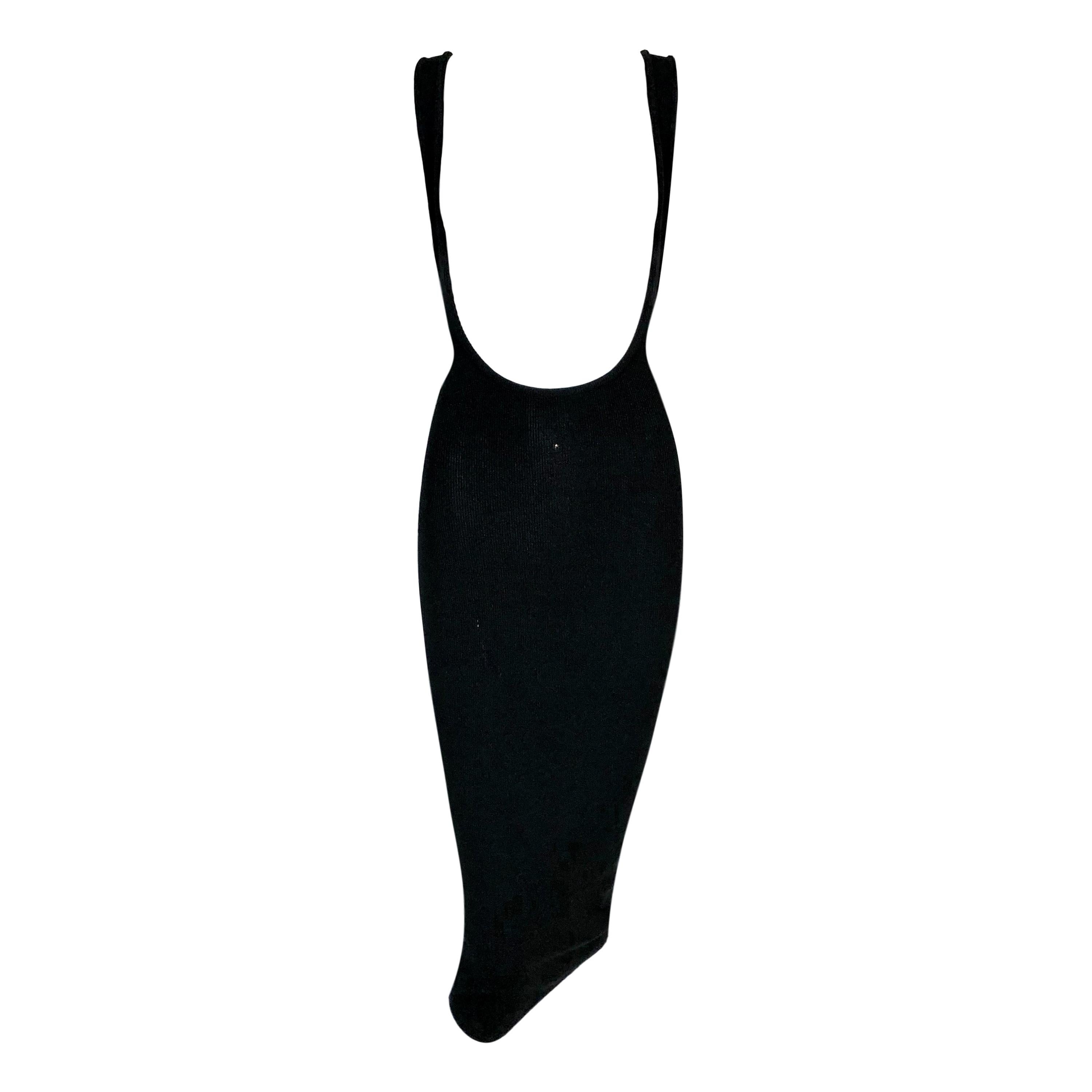 1990's Azzedine Alaia Black Plunging Chestless Suspender Midi Dress