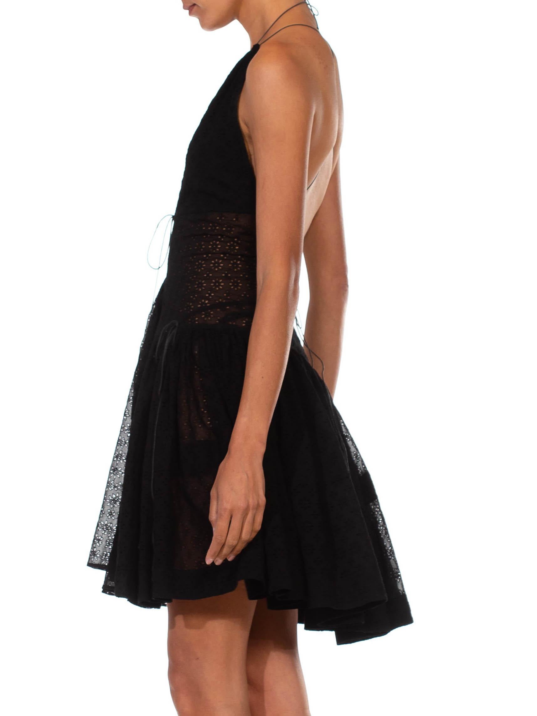 1990S AZZEDINE ALAIA Black Polyester Voile Lace Strapped Halter Backless Dress In Excellent Condition For Sale In New York, NY