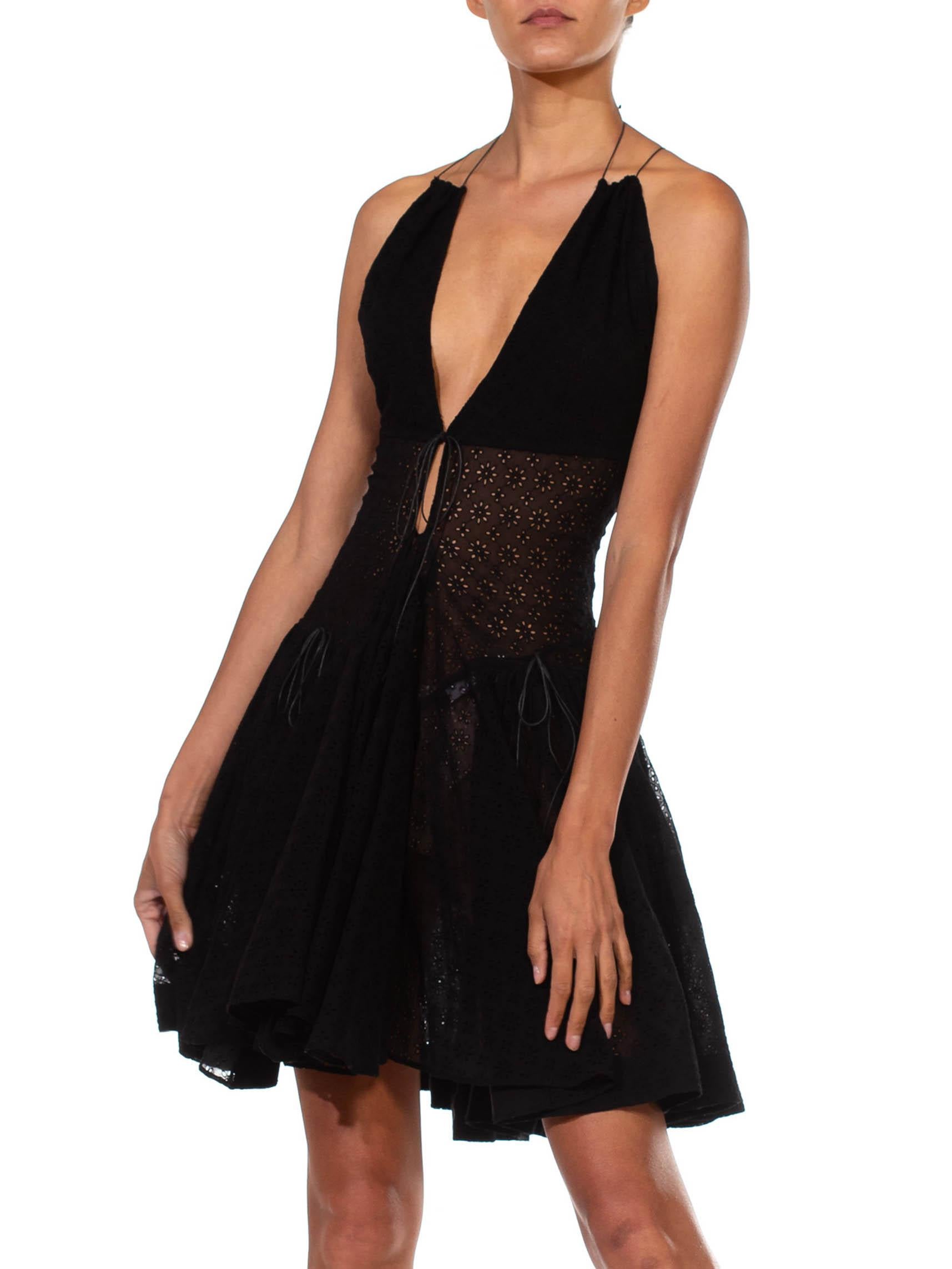 Women's 1990S AZZEDINE ALAIA Black Polyester Voile Lace Strapped Halter Backless Dress For Sale